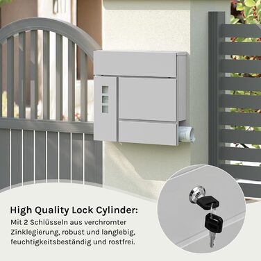 Поштовий ящик WOLTU XXL з відділенням для преси, захистом від реклами, оглядовим вікном, замком (2 ключі), антрацит (сірий) 37x37x10.5 см