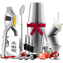 Набір бармена EATEX 16 предметів: шейкер, прес для лимона, інструменти для коктейлів та рецепти. З нержавіючої сталі