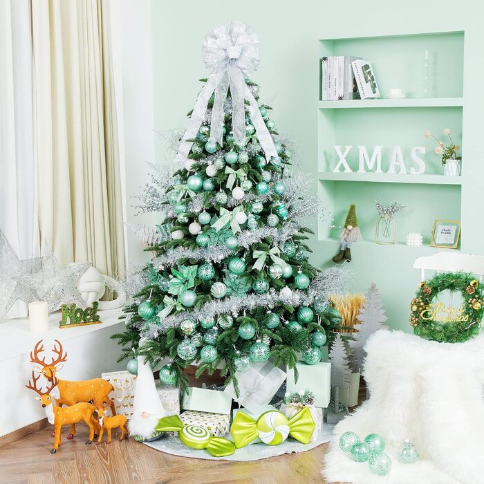 Новорічні кулі-прикраси XmasExp (8 см, м'ятно-зелені) - 20 карат, міцні, для ялинки, декор, ідеально для свят, весілля, новорічні прикраси м'ятного кольору