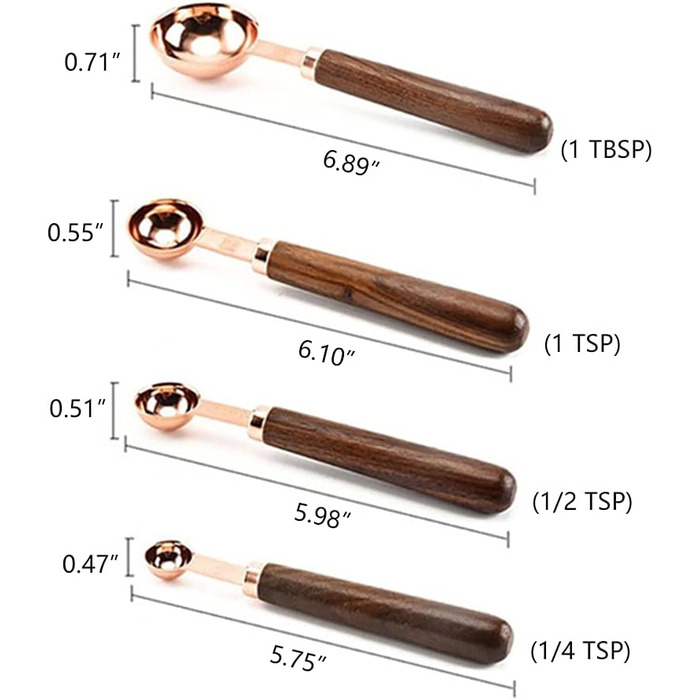 Alnicov Measuring Cups & Measuring Spoons 8-Piece Set, rose gold measuring spoons with walnut handle for the kitchen for measuring various ingredient quantities. For kitchen, cooking, and baking.