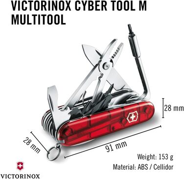 Мультитул Victorinox Cyber Tool M – швейцарський ніж, 32 функції, червоний, прозорий