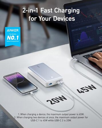 Powerbank Anker 537 PowerCore 24K: 24000mAh, 65W, для ноутбуків та мобільних пристроїв