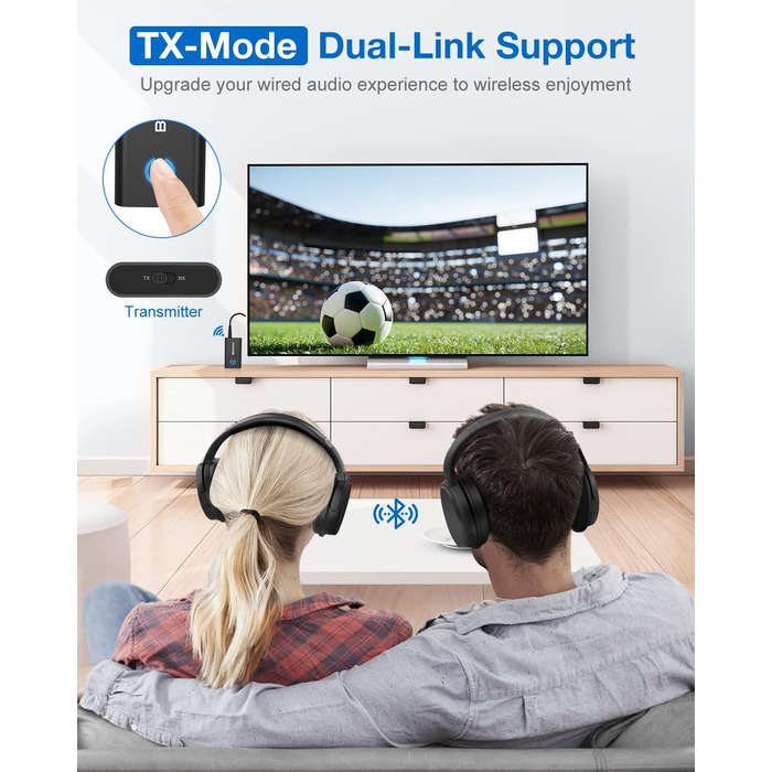 BlitzMax Bluetooth 5.2 Передавач/Приймач Bluetooth, 2-в-1 Аудіо Адаптер, Mini 3.5mm, Портативний, Dual Link для ПК, TV, Авто, Авіації та Динаміків