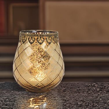 Вінтажні скляні підсвічники Windlichter сріблясті, 2 сучасних склянки-підсвічники 14 см як свічник, ліхтар, тримач для чайних свічок – богемний свічник, склянка для чайної свічки для весільного столу, балкону, саду (18 см, золото)