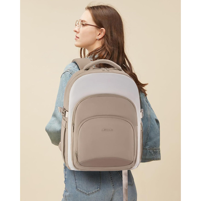 LOVEVOOK Рюкзак для жінок, 15.6 дюймів, водонепроникний, для школи/університету, елегантний, для роботи/подорожей, Khaki-beige