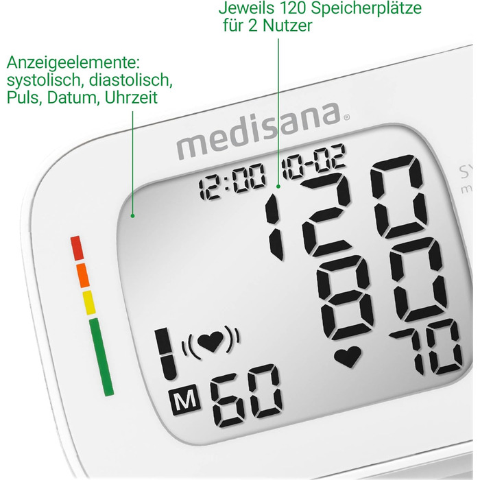 Тонометр на зап'ясті Medisana BW 335 з пам'яттю, вимірювання пульсу та артеріального тиску, індикатор артеріального тиску (Ampel-Skala), виявлення нерегулярного серцебиття
