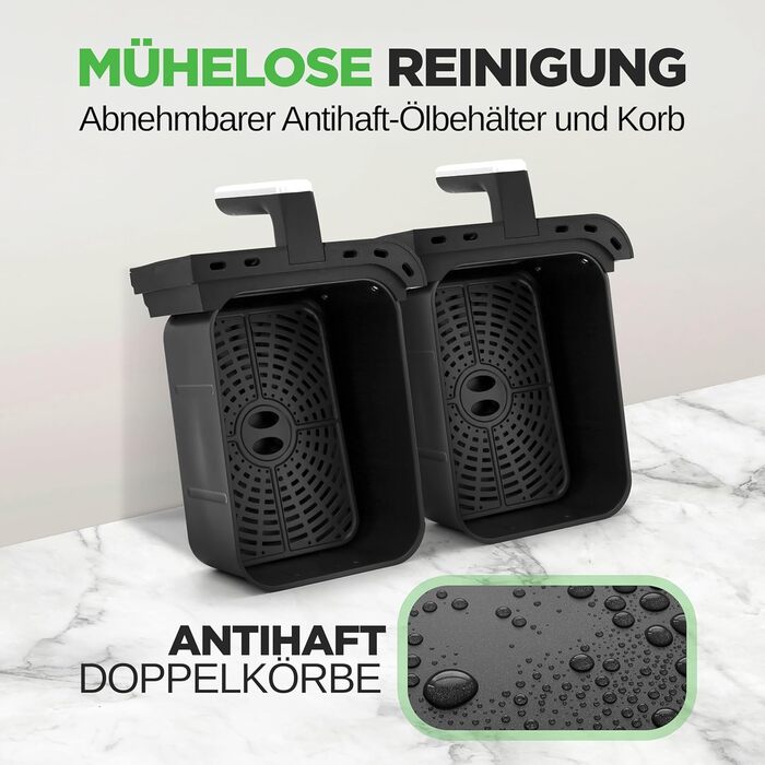 Фритюрниця NutriChef з подвійною камерою, 8л, 1700W, чорна. 9 програм, антипригарне покриття, для смаження, приготування на грилі та випікання