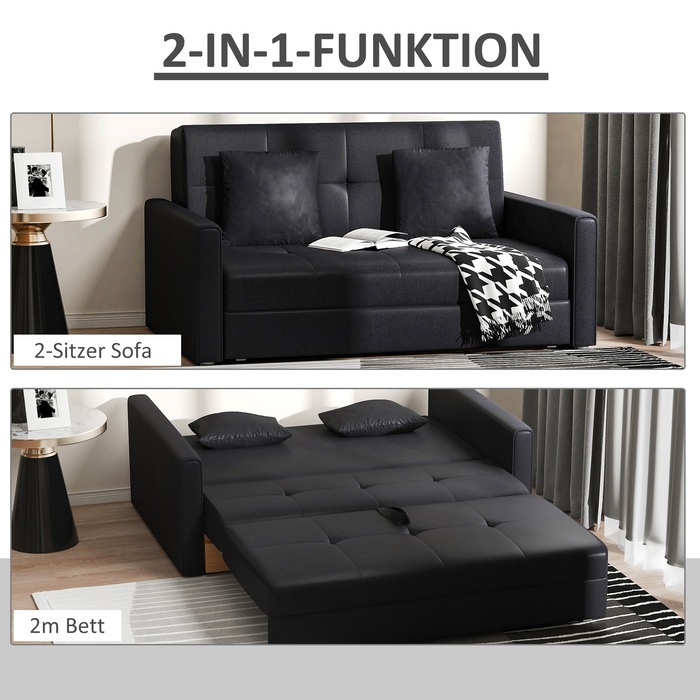 HOMCOM 2-Seater Sofa Bed with Storage, Back Cushions, Polycotton, Wood, Charcoal Gray, 152x101x81cm | Aosom