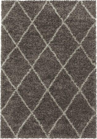 Круглий килим HomebyHome Shaggy діаметром 160 см з високим ворсом, стиль сканди, з малюнком у вигляді ромба, дуже м'який та пухнастий. Підходить для спальні, вітальні, кухні, коридору. Розмір 240 x 340 см (прямокутний), колір - тауп.