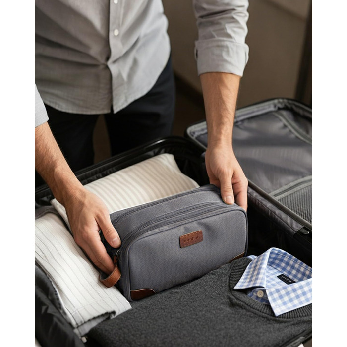 Чоловіча дорожня косметичка Ecohub, водонепроникна, з відділенням для мокрого одягу, з ремінцями, з перероблених матеріалів, з подвійною блискавкою (Синьо-зелений, Сірий)