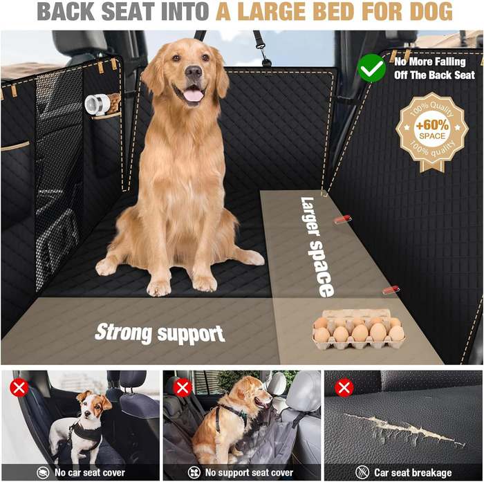 Накидка для собак у машину Lekeinchi - водовідштовхувальна, стійка до подряпин, з 6 дерев'яними планками та ременями безпеки, 140x77 см (чорний)