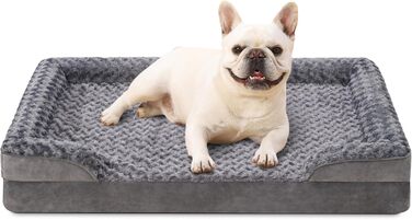 KSIIA Dog Bed for Medium-Sized Dogs, Orthopedic, Base and Armrest Covers Removable and Washable, Waterproof Inner Lining, Dog Sofa Dog Basket Elevated Edges, Non-Slip Bottom, Dog Couch Grey (L 75 x W 47 x H 16 cm)