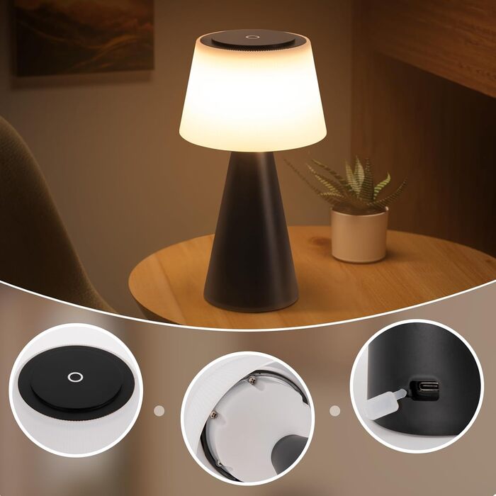 Акумуляторна настільна лампа LED 2 шт. чорна - бездротова, сенсорна, з USB зарядкою для спальні, вітальні, вулиці