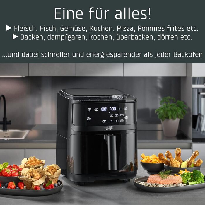 CASO AirFry & Steam 700 — аерофритюрниця та пароварка, 7 л, хрустка скоринка без олії, великий кошик, для здорового приготування страв