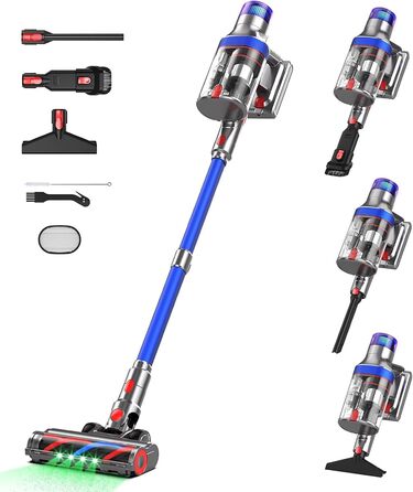 Бездротовий пилосос REBANIC S18 Max з дисплеєм, 600 Вт, 75 хвилин роботи, 58000 Па, об'єм контейнера 2 л, для твердих підлог, килимів, шерсті тварин, блакитний