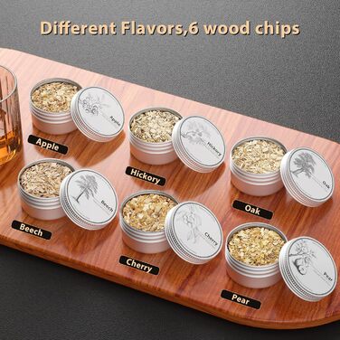 iDiskk Набір для копчення коктейлів: електричний димогенератор для віскі, вбудований запальник, 6 дерев'яних стружок для Old Fashioned, бурбон, міксологія