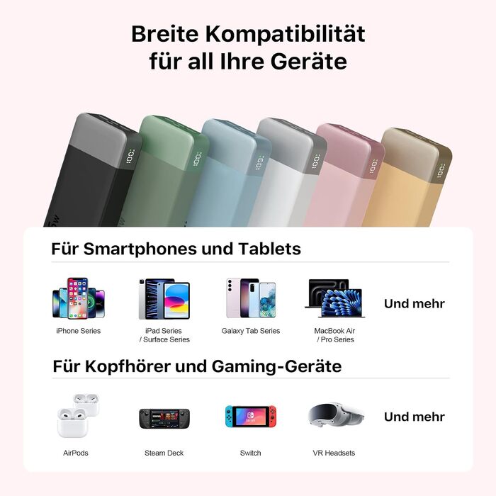 Power Bank NOBIS 20000mAh 45W Рожевий – швидка зарядка USB-C/USB-A, цифровий дисплей, для iPhone 17 S25