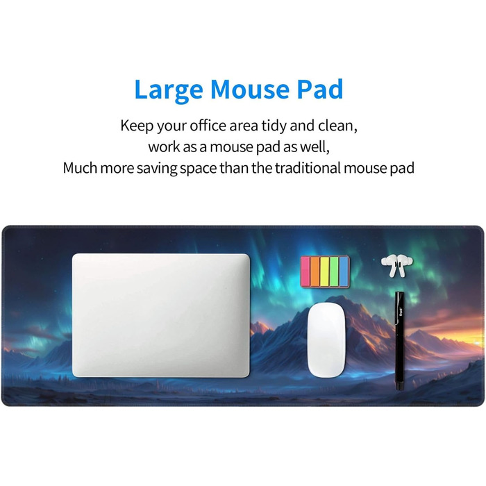 Японський килимок для миші для геймінгу, чорний, 80 x 30 см, з неслизькою основою, водонепроникний, з прошитими краями, для геймінгу, офісу, дому (Чорна хвиля) (Aurora)