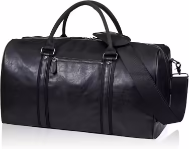 Seyfocnia PU Leather Travel Bag, Black, Extra Large, Duffelbag, Waterproof, Carry-on, Weekend or Business Trip, Unisex