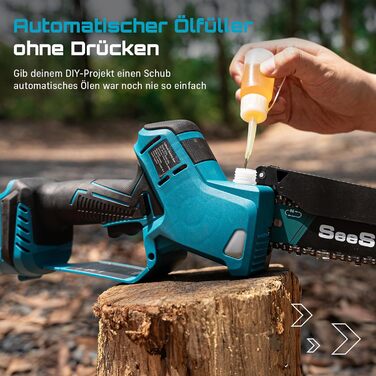 SEESII Безщіткова міні-бензопила 6 дюймів, акумуляторна ручна пила з 2 * 4000 mAh акумуляторами, одноручна пила з автоматичним змащуванням, сумісна з акумулятором Makita 18V, електрична пила для дерева, гілок 6 дюймів безщіткова