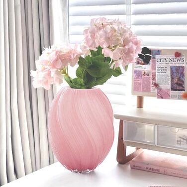 Скляна ваза для квітів, 24 см, сучасний мінімалістичний дизайн, ручної роботи, для дому, офісу, як подарунок (рожева)