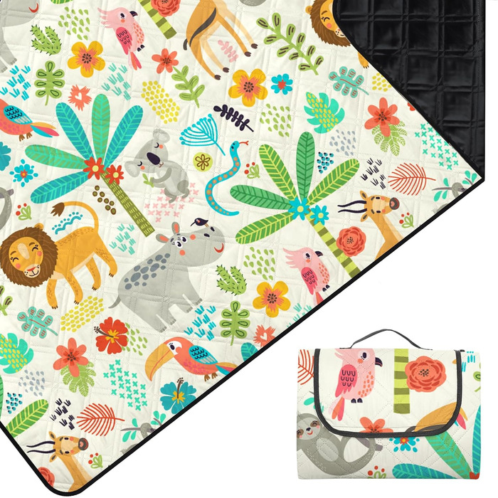 Outplea Extra Large Kids Picnic Blanket Waterproof 200 * 200cm, Beach Mat Camping Blanket Padded Foldable, Outdoor Travel Mat Picnic Blanket, Zoo