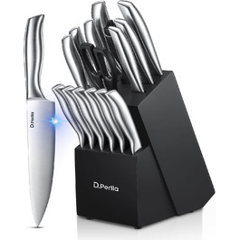 D.Perlla Professional 16-Piece Knife Set with Wooden Block - Extra Sharp & Ergonomic Stainless Steel Kitchen Knives