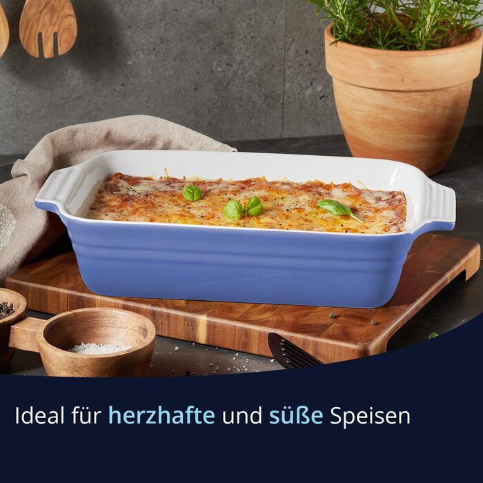 Форма для запікання велика 40 см, на 4-6 осіб, об'єм 3 літри, керамічна прямокутна форма для запікання, стійка до подряпин, для лазаньї, тірамісу та іншого (набір 4 шт. (22 см), світло-блакитна)