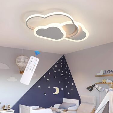 LED Ceiling Light for Kids' Room, Lamp Ceiling, 42CM Ceiling Lamp for Kids' Room, Dimmable with Remote Control, 32W Lamp for Kids' Room Ceiling Light, Clouds for Living Room, Bedroom