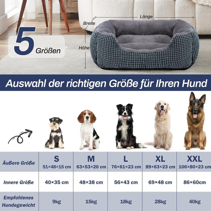 FURTIME Dog Bed - Large Dogs, Washable Fluffy Dog Basket, Non-Slip Dog Bed, Anti-Anxiety Dog Bed for Large and Medium Dogs and Cats, 89x63x23cm