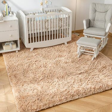 CHOSHOME Килим для спальні, вітальні: м'який, сучасний, з високим ворсом, антиковзаюча підкладка, для дитячої кімнати, шаги, 90x150 см (Бежевий, 150x240 см)