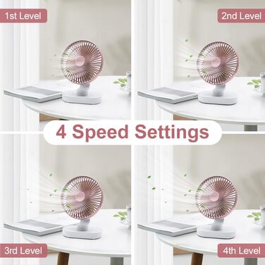 Портативний USB вентилятор на акумуляторі 4000mAh, 4 швидкості, осциляція, тихий, 16.5 см, рожеве золото