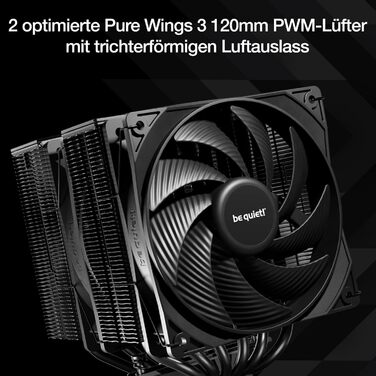 be quiet! Pure Rock Pro 3 Black - повітряний кулер для ПК з високою продуктивністю, 6 теплових трубок, 2 вентилятори 120 мм, сумісний з термопастою з рідким металом