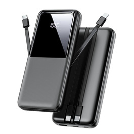 Power Bank 26800mAh, 22,5W з 3 портами USB та 2 вбудованими кабелями, чорний. Сумісний з iPhone та Android