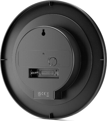 Braun Classic analog wall clock with quiet quartz movement, easy-to-read dial with a 20 cm diameter in black, model BC06B.