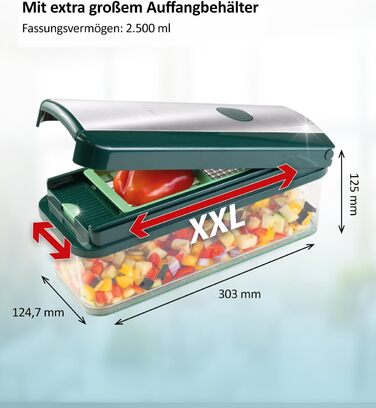 Набір для нарізки овочів Genius Nicer Dicer Exclusive 15 елементів: кубики, томати, тертка, слайсер, контейнер 2500 мл, зелений