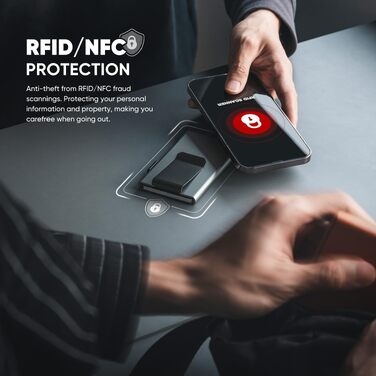 Чоловічий RFID картхолдер VULKIT з функцією Pop-Up та грошовою затискачею, мінімалістичний тонкий гаманець для кредитних карток (Космічний сірий)