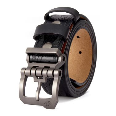 Шкіряний ремінь BISON DENIM для чоловіків, класичний пояс для джинсів та бізнес-одягу, ширина 38 мм, довжина 130 см (на талію 109-114 см), у подарунковій коробці