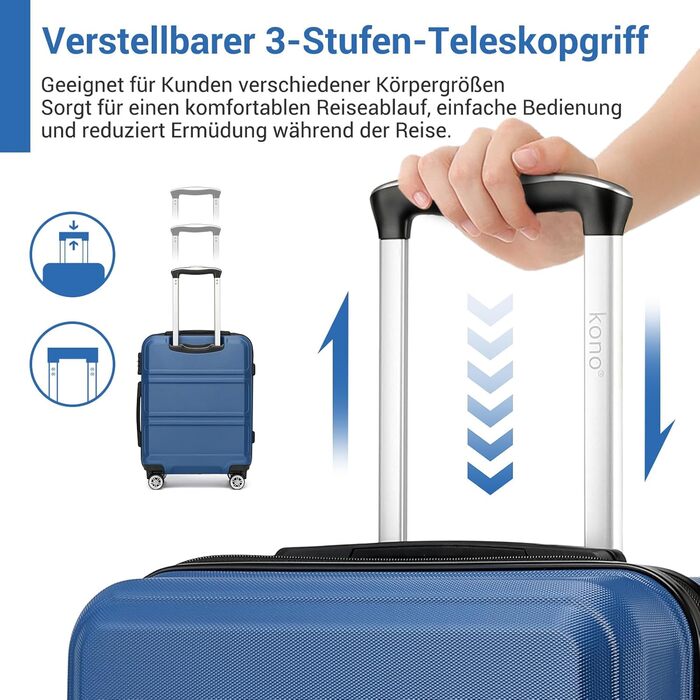 KONO Валіза-Тролей XL (74 см) з ABS+PC, 4 колеса, TSA-замок, для подорожей, бізнесу та сімейного відпочинку, темно-синій
