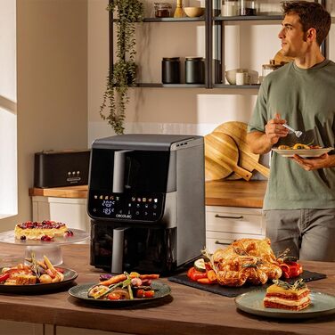 Фритюрниця Cecotec Cecofry DuoLevel 10000 DuoSize: 10 л, вертикальний дизайн, 2 контейнери, 10 меню, 80-200 ºC, сенсорний екран, чорний | з вікном