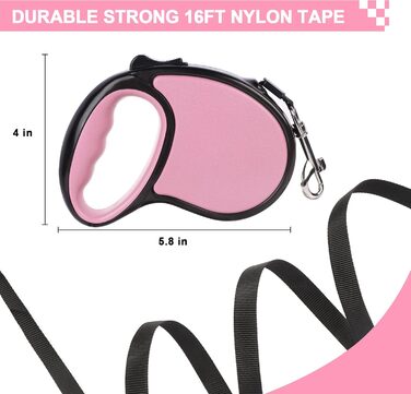 Висувна собача шлейка, 5 м, для собак маленьких та середніх порід до 25 кг, антизаплутування, міцний нейлоновий трос (рожево-білі крапки), рожева