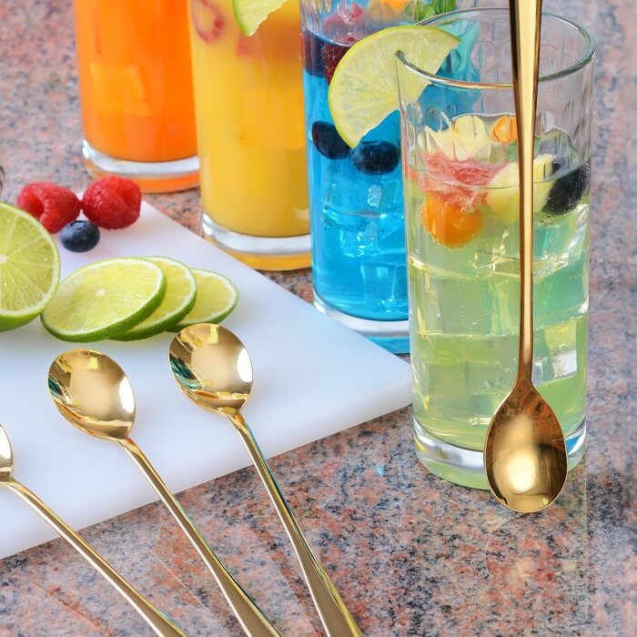 Льодогенератор та ложка для лате-макіато Gräwe з нержавіючої сталі, довга ложка для кави, десертів та холодного чаю, придатна для миття в посудомийній машині, золотиста