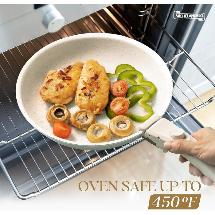 Набір сковорідок Michelangelo з антипригарним покриттям, індукційні, 20/24/28 см, знімний ручка, до 240°C, чорний