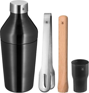 Набір бармена WMF Baric Cocktail Set 4-piece: шейкер, мірний стакан, щипці для льоду, мадлер, дерев'яний, у подарунковій коробці