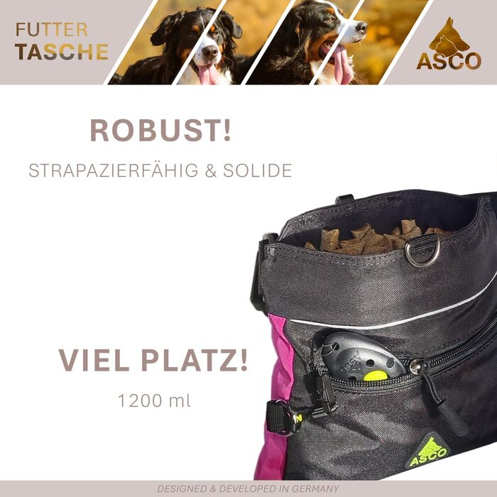 Сумка для ласощів для собак ASCO Leckerlitasche - зручна та містка сумка для дресирування, 20 x 20 см, рожева