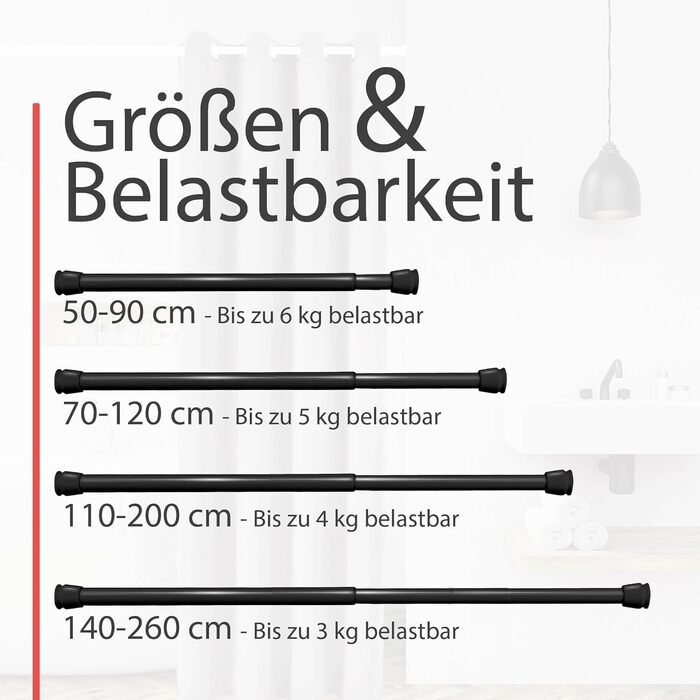 Телескопічна штанга для душу без свердління, регульована – кріпиться без свердління, протиковзна, для штори для душу (70-120 см, чорний)