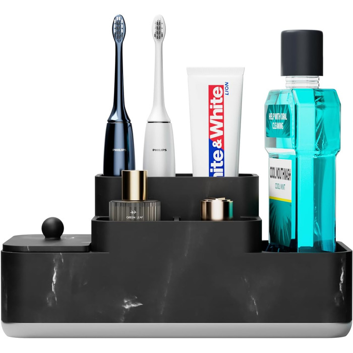 VITVITI Toothbrush Holder Electric Toothbrush Holder with Cover Bathroom, Marble Electric Toothbrush Toothbrush Holder Bathroom Organizer Countertop Toothpaste Vanity Counter Toothbrush Holder