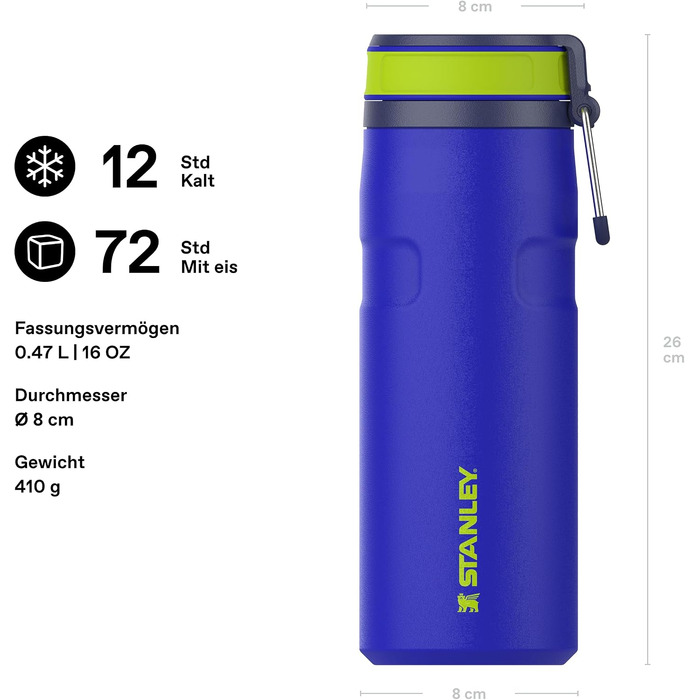 Термос-пляшка STANLEY 1913 IceFlow Bottle Twist Flip 0.47L, герметична пляшка для води з кришкою Twist Flip, Cobalt Chartreuse