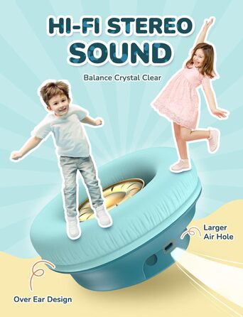 iClever Bluetooth навушники для дітей з LED-підсвіткою, обмеження гучності 74/85dBA, 43 години роботи, стерео звук, Type-C, AUX-кабель, Bluetooth 5.3, для планшетів/подорожей (Турквіс)