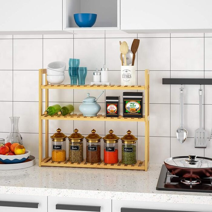 Настінна полиця Casaria з бамбука 60x54 см, 3 яруси, ванна, кухня, вітальня, дитяча, до 30 кг